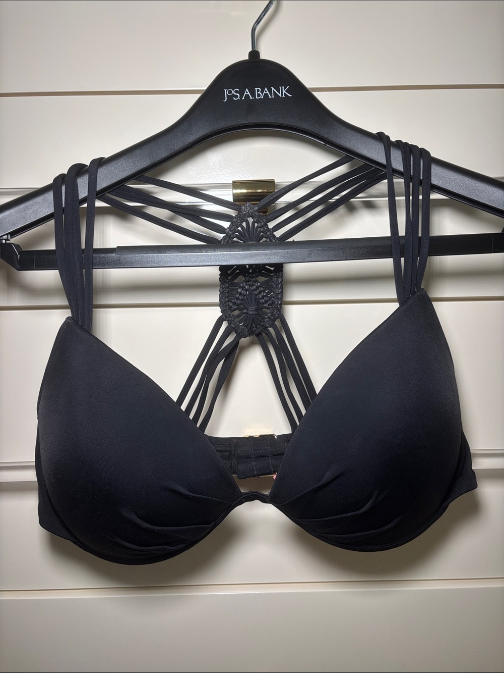 Victorias Secret Black Strappy Push-Up Bikini Top with Crochet Back